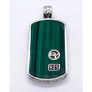 David Yurman Malachite Dog Tag Sterling Silver 925 43mm